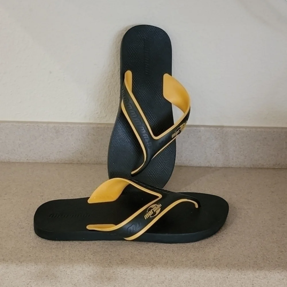 MORMAII NONSLIP SURF‎ BLACK & YELLOW SANDALS FLIP FLOPS